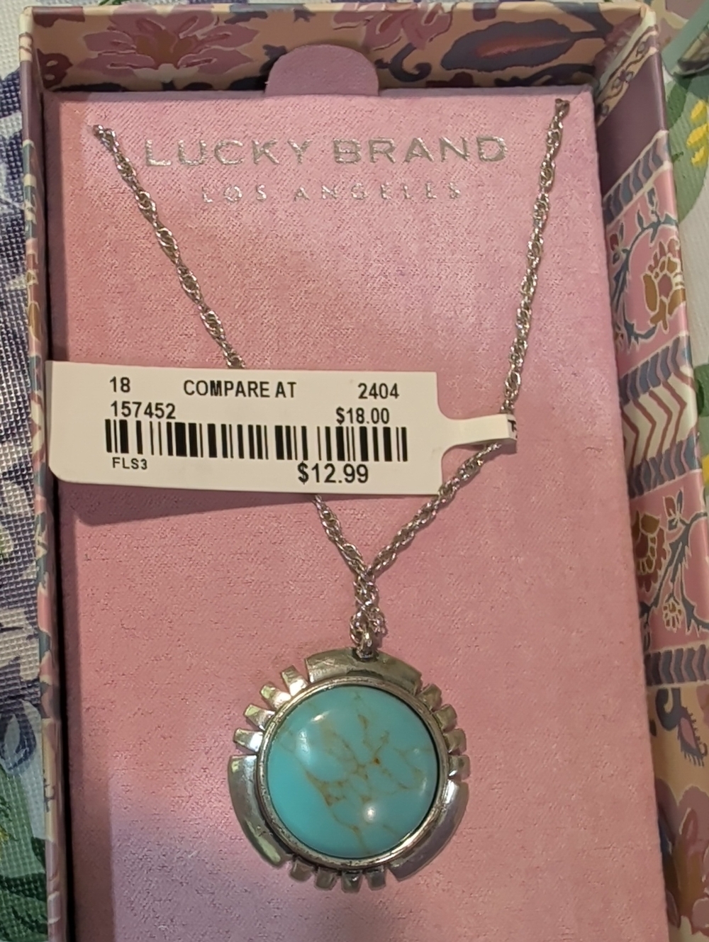 Lucky Brand Silver-Tone Necklace with Turquoise Pendant